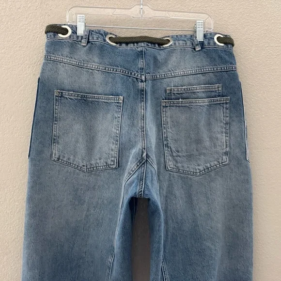 Free People Moxie Barrel Jeans Denim Blue Patches Baggy Slouchy Boho Festival 31 - Picture 12 of 14